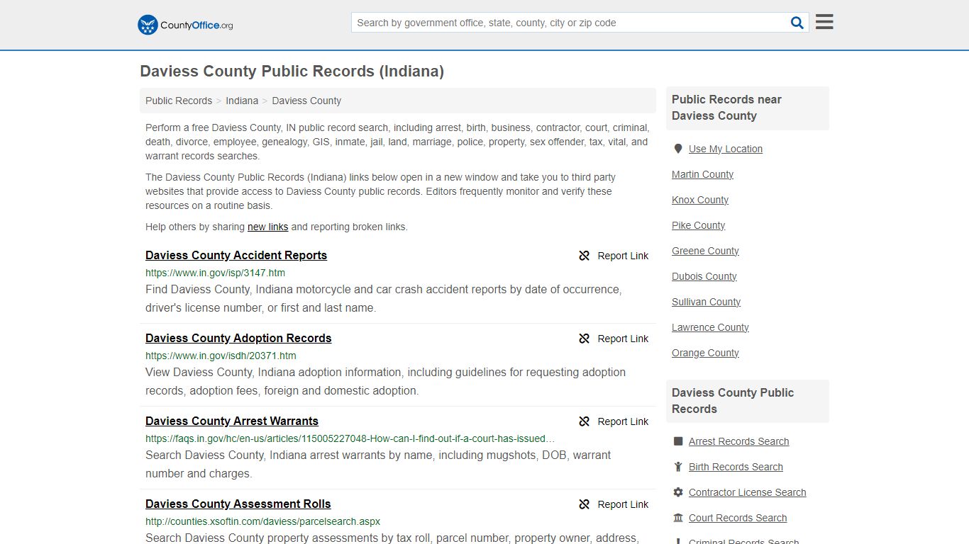 Public Records - Daviess County, IN (Business, Criminal, GIS, Property ...